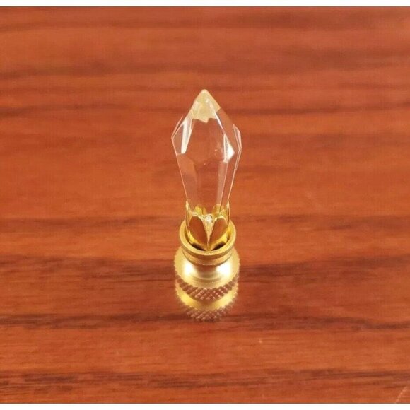 Crystal Lamp Finial Faceted Cone Shape Brass Base 2.5" Single - Picture 1 of 5